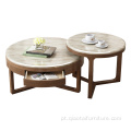 Combinação de mesa de centro de madeira maciça redonda de mármore
